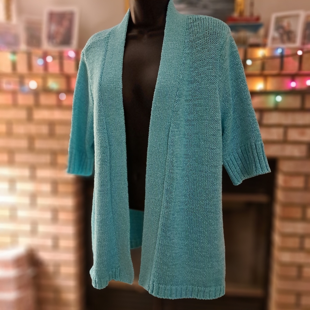 EUC Appleseed's Open Front Knit Cardigan Aqua M